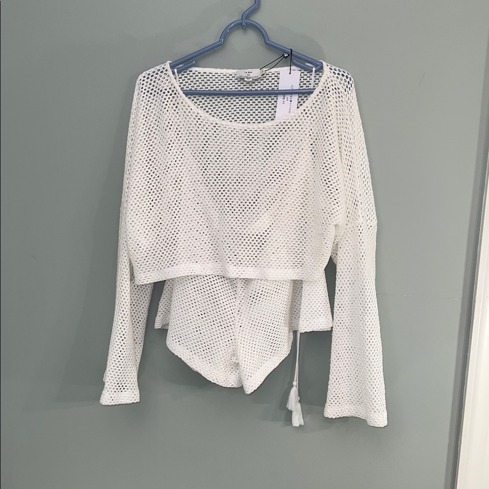 Molly Bracken White Knit Top and Shorts Ensemble Swim Cover up Sz L